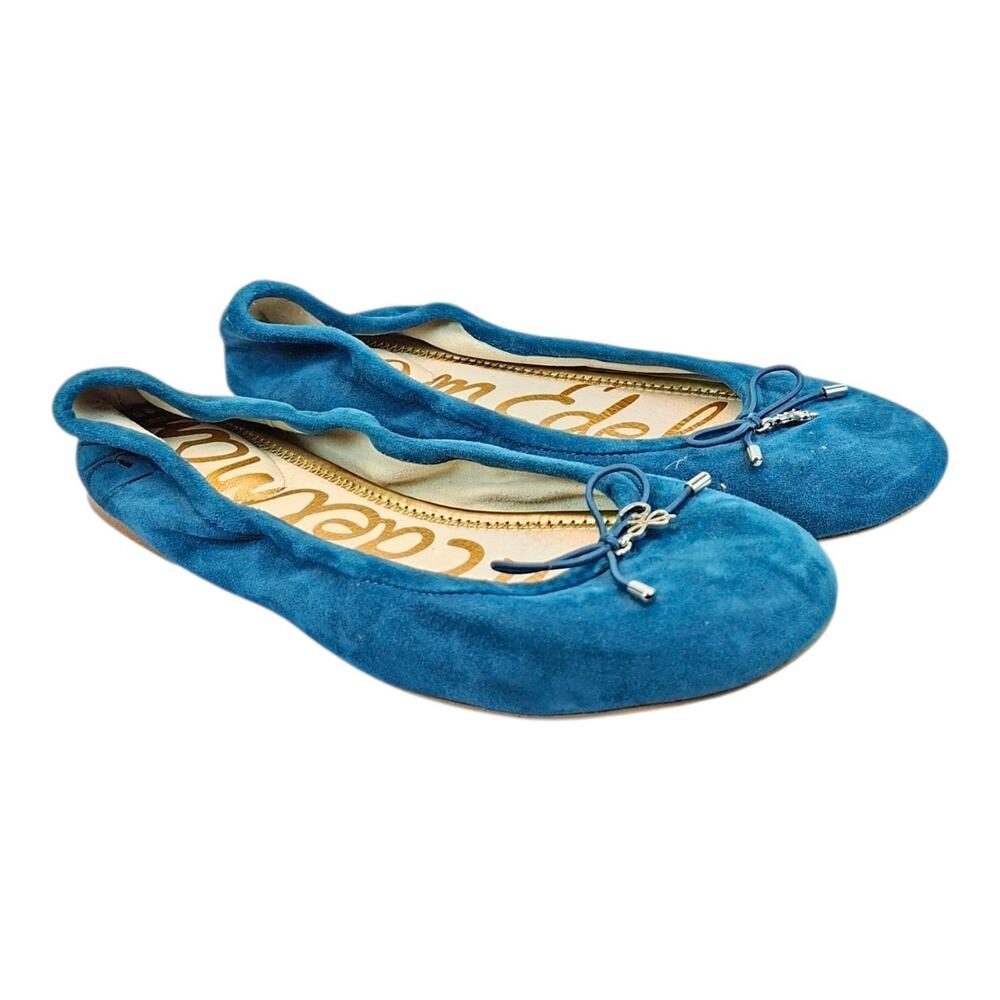 Sam Edelman Felicia Ballet Flats Womens US 7.5 Blue Suede Bow Detail Slip On